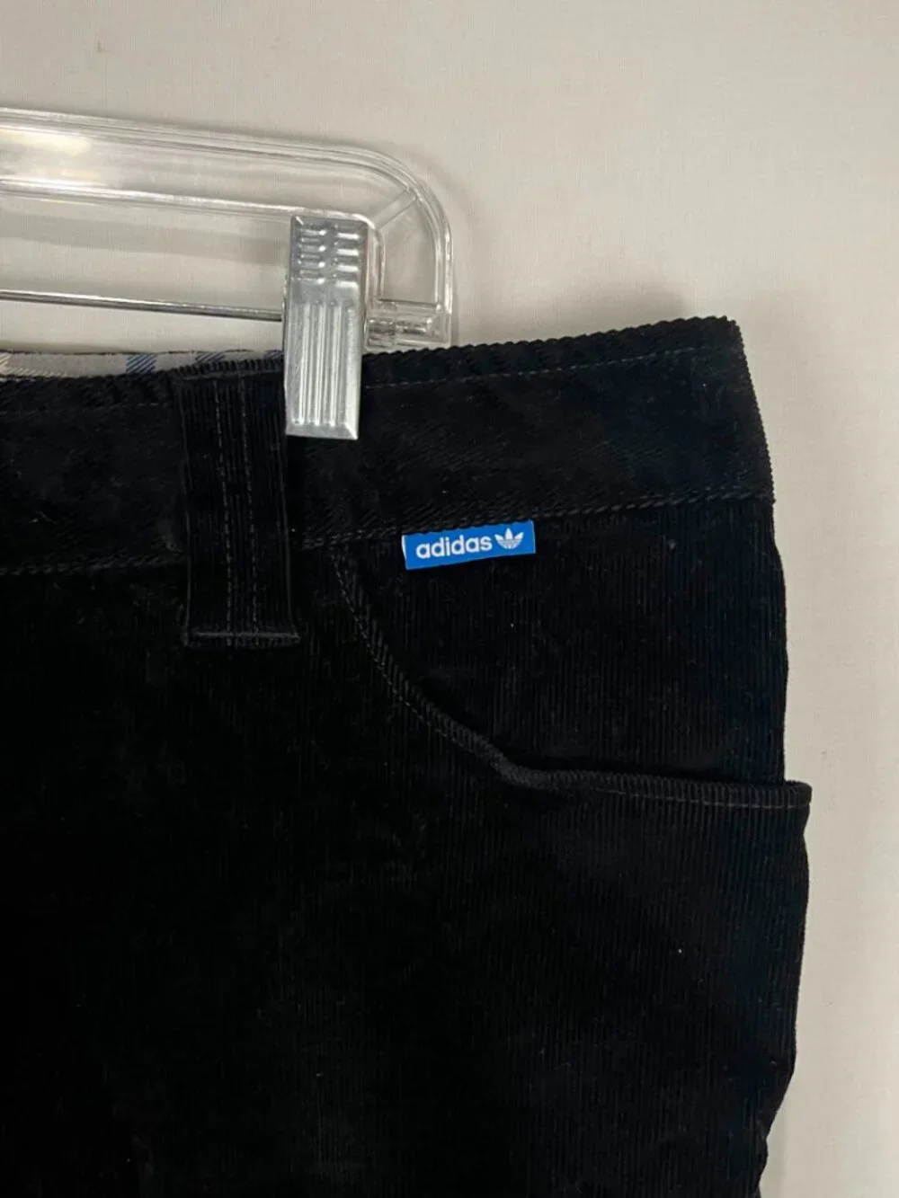 EUC Adidas Skateboarding Mens Black Corduroy Plaid Lined Skate Pants Size 36